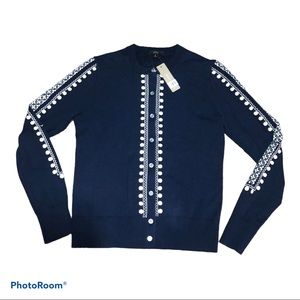 J. Crew NWT Navy Blue Embroidered Cardigan Size S
